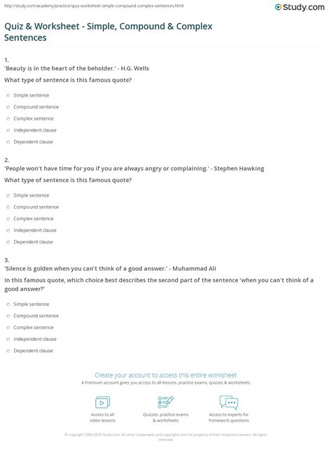 Quiz & Worksheet - Simple, Compound & Complex Sentences | Study.com