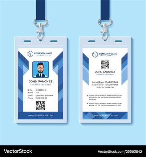 Blue Employee Id Card Design Template Royalty Free Vector