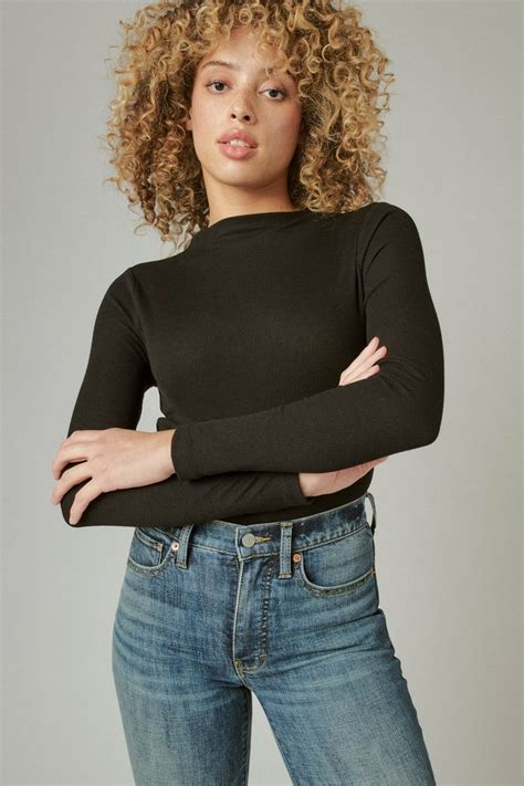 Ribbed Mock Neck Long Sleeve Top Lucky Brand