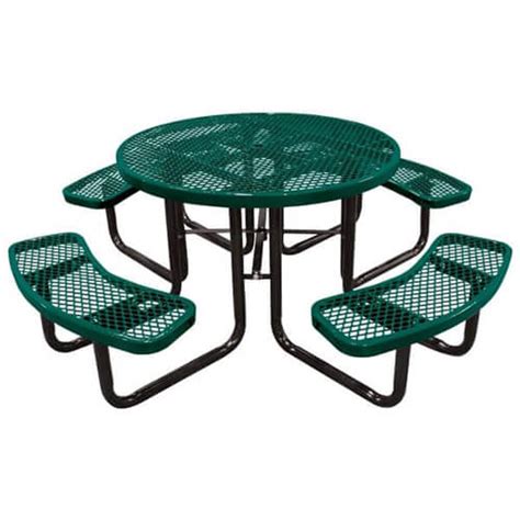 Learn how to clean and paint outdoor metal furniture and restore metal outdoor furniture by removing rust and chipped paint with a wire wheel. 46″ ROUND EXPANDED METAL PICNIC TABLE WITH 4 ATTACHED BENCH SEATS