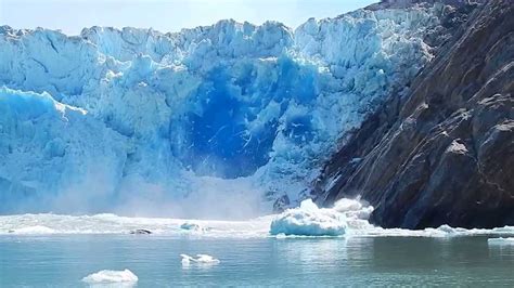 Massive Glacier Calving Creating Huge Blue Ice Wall Great Event Worth