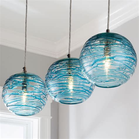 Swirling Glass Globe Mini Pendant Light Aqua Coastal Pendant Lighting