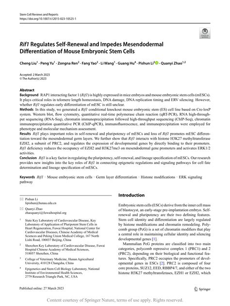 Pdf Rif Regulates Self Renewal And Impedes Mesendodermal