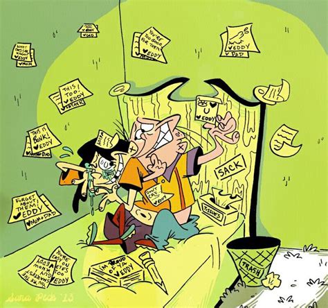 An Image Of A Cartoon Scene With People On The Bed And Papers Flying In