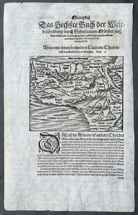 1588 Sebastian Munster Antique Map Of Africa Source Of Nile And Canniba