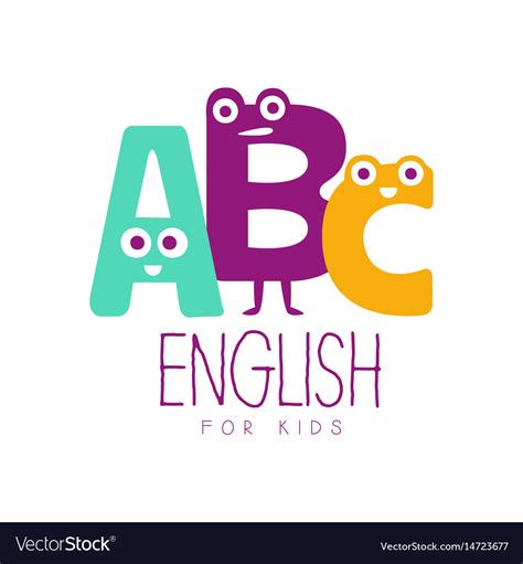 English For Kids Logo Symbol Colorful Hand Drawn Vector Image