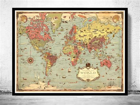 Marvellous Vintage World Map Product Image Antique Maps Vintage