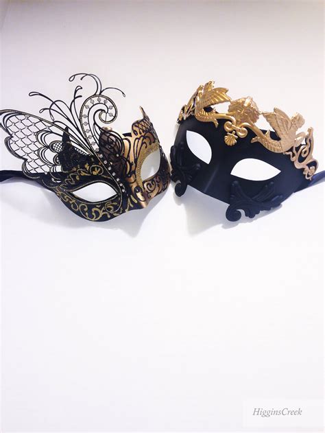 Gold Black Couples Masquerade Mask Gold Elegant Couples Etsy