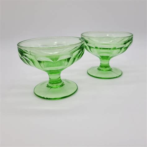 Vintage Uranium Glass Glass Sherbets Pair Green Depression Etsy