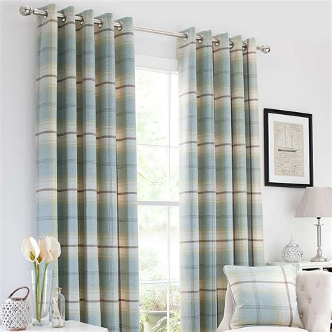 Description traditional tree brown linen ready made curtains. Highland Check Duck-Egg Lined Eyelet Curtains | Dunelm ...