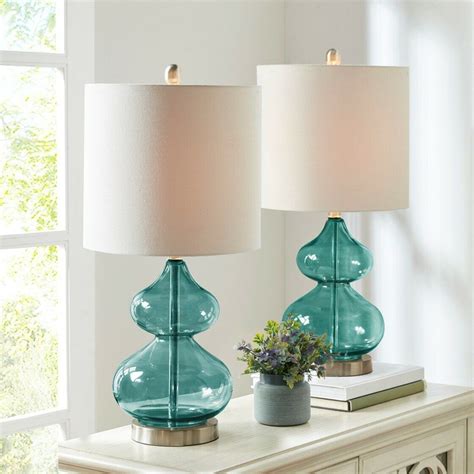 Waterfront Teal Glass Table Lamps Set Of Two Table Lamp Sets Lamp Sets Grey Table Lamps