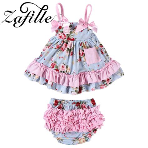Zafille Sweet Floral Printed Baby Girls Clothes Set Frill Edged