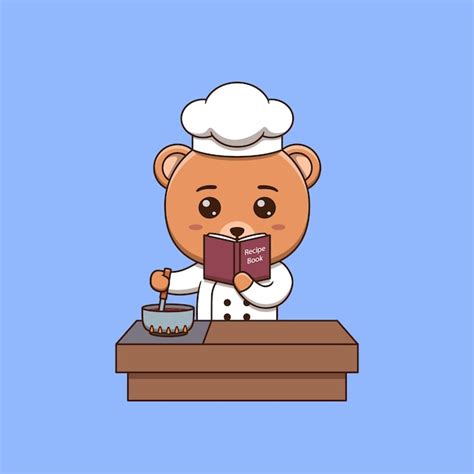 Premium Vector Cute Bear Chef Cooking While Looking At The Recipe Book
