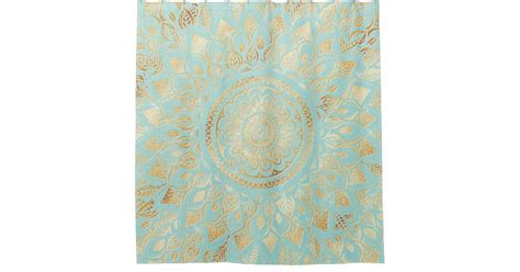 Elegant Gold Light Teal Mandala Floral Shower Curtain Uk