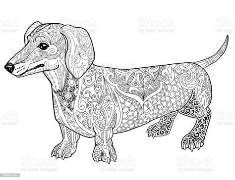 Abstract Dachshund Doodle Coloring Book Page For Adult Stock
