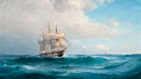 Desktop Wallpaper Oil Painting Ship In Ocean Wallpaper Hd Image