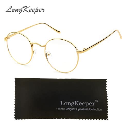 Longkeeper Round Eyeglasses Black Silver Gold Glasses Frame Women Men Clear Lens Metal Eyeware
