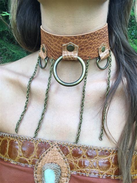brown bdsm collar leather slave collar for women female etsy