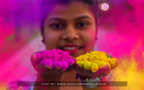 Download Indian Girl With Handful Colors Holi Pic Background Free Hd