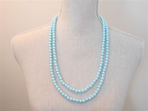Long Glass Pearl Necklace Pale Blue Pearl Etsy Jewelry Shop Etsy