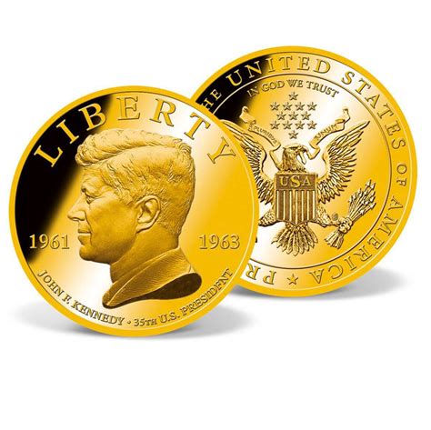 John F Kennedy Commemorative Coin Gold Layered Gold American Mint