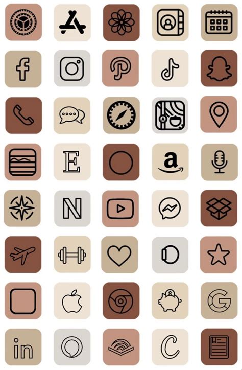 Braune Lineart App Icons Nude App Icons Neutrale App Elemente Iphone