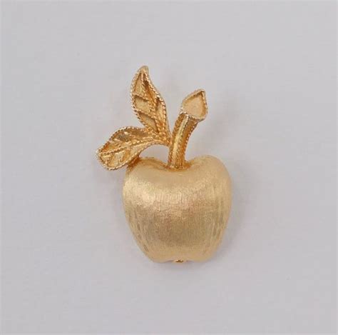 Vintage 1974 Signed Avon Gilded Apple Brushed Goldtone Gold Etsy