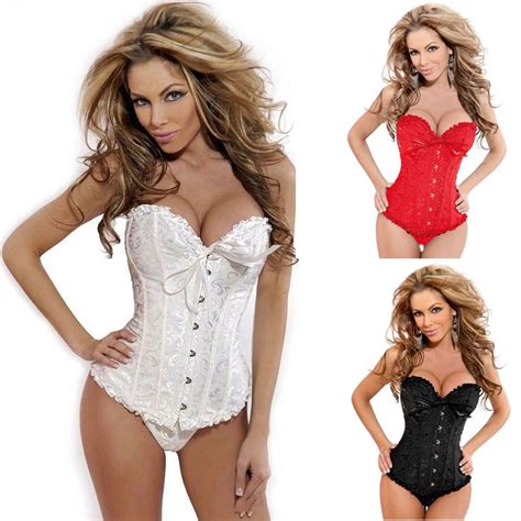 Sexy Lady Lace Corset Metal Button Front With Bowknot Lace Up Back