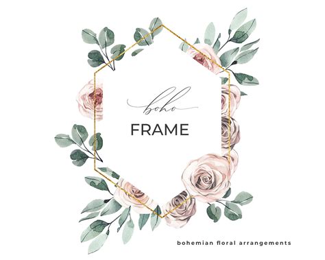 Boho Frame Watercolor Floral Wreath Bohemian Rose Pale Nude Etsy