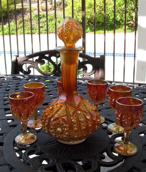 Imperial Octagon Marigold Wine Decanter 6 Wines Set1920s Carnival
