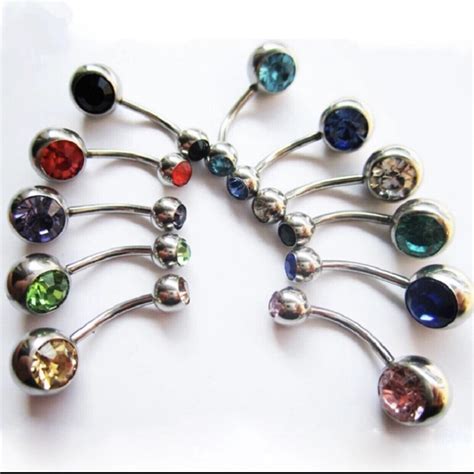Stainless Surgical Steel Single Crystal Rhinestone Belly Bars Naval