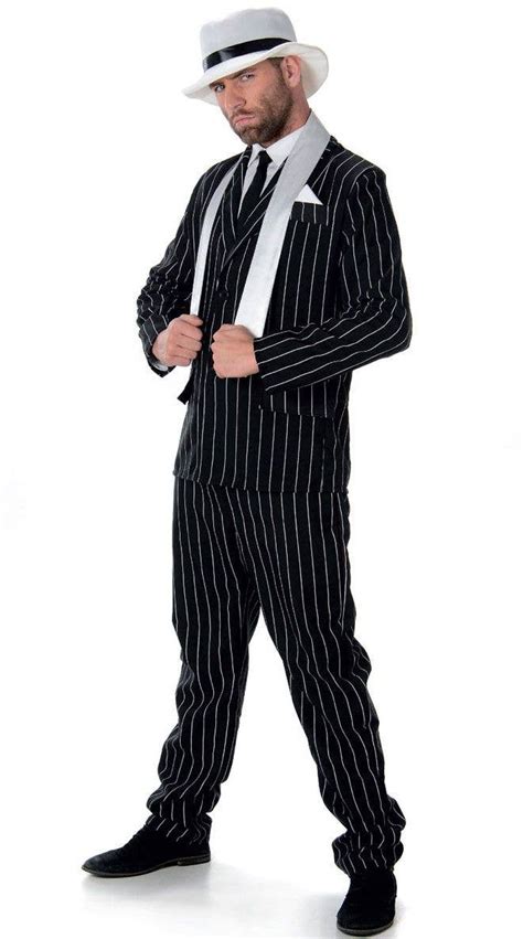 Black Pinstripe Mobster Dress Up Mens 1920s Gangster Boss Costume