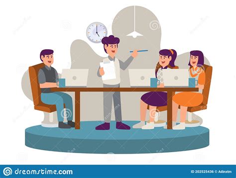 Office Workers Sitting At Round Table And Discussing Ideas Vector