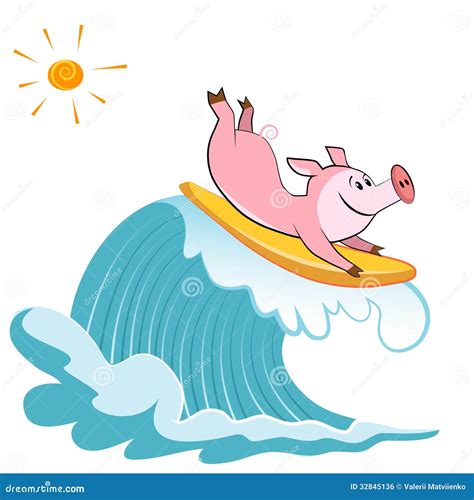 Cartoon Pig Surfer Royalty Free Stock Image Image 32845136
