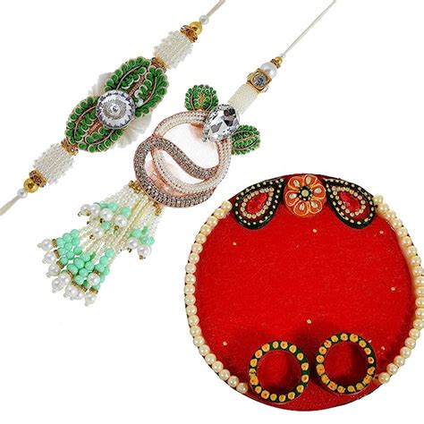 Buy Pk Fashions Bhaiya Bhabhi Rakhi Set Designer Moti Rakhi Combo For