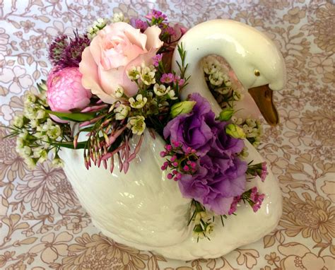 Retro Style Bone China Swan Vase With Mixed Bloom Designed In The Uk
