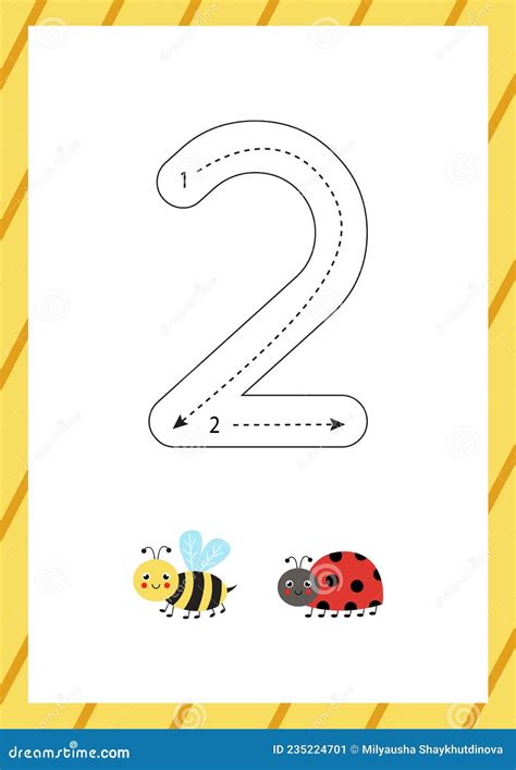Cute Flashcard How To Write Number 2 Worksheet For Kids Stock Vector