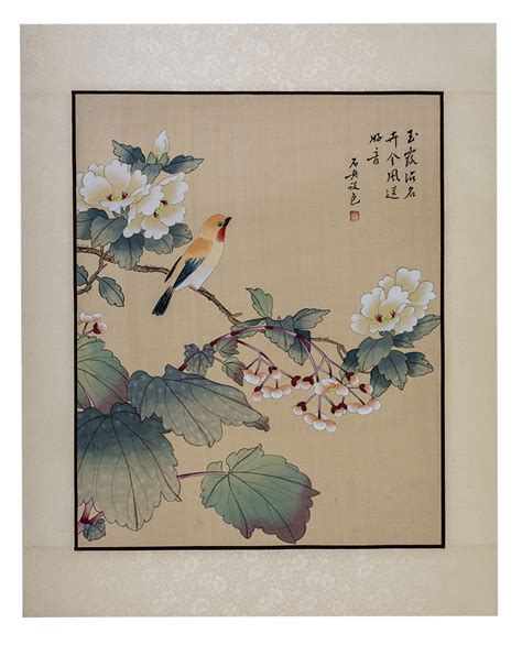 Asian Watercolor Painting On Silk Paper Bird 16×20 Shinzen Garden
