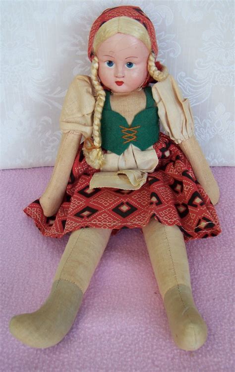 Polish 1950s Celluloid Face Cloth Body 12 Doll Face Cloth Doll
