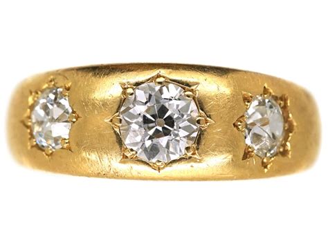 Victorian 18ct Gold Three Stone Diamond Gypsy Ring The Antique