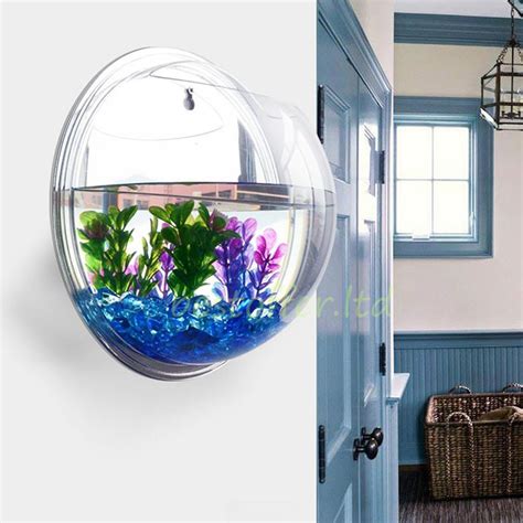 Small Wall Mounted Acrylic Fish Tank Hanging Bowl Bubble Aquarium