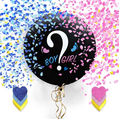Buy Gender Reveal Balloon With Confetti 36 Inch Black Balloons X2 With Pink And Blue Heart