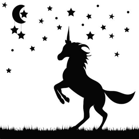Premium Vector Unicorn Black Silhouette On The Background Of The