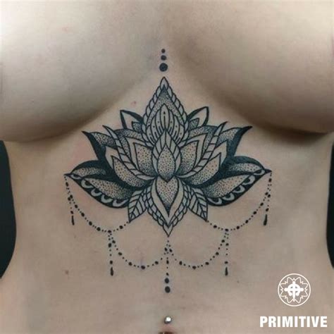 Delicate Unalome Lotus Sternum Tattoos Triangle Tattoo Sternum Tattoo