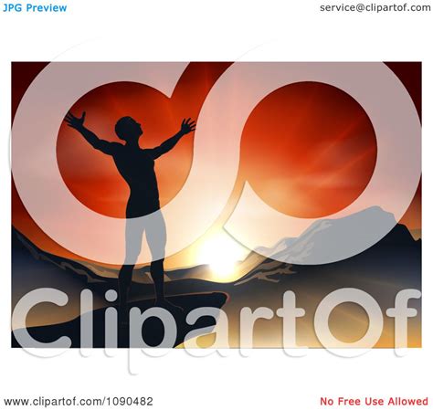 Clipart Silhouetted Christian Man Praising Under An Orange Sunset Over