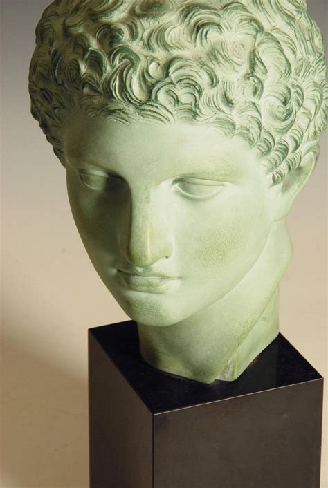 Bronzed Terracotta Bust Of Roman Greek Male On Marble