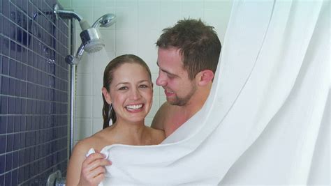 Young Couple Showering Together Stock Footage Video