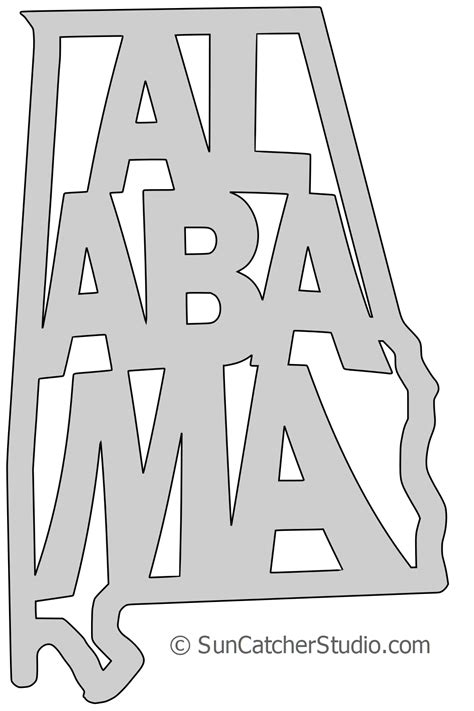 Alabama Map Outline Printable State Shape Stencil Pattern