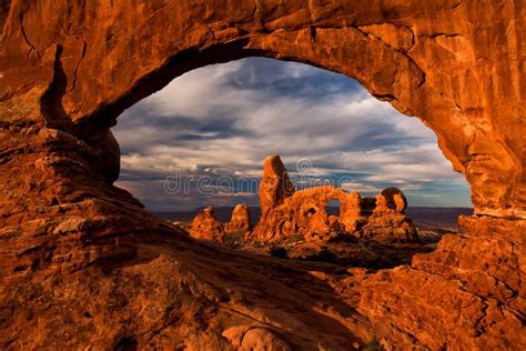 View Of Turret Arch In Arches National Park Utah Usa Stock Photo