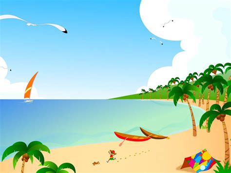 Vector Beach Beach Scene Painting Cartoon Wallpaper Summer Wallpaper